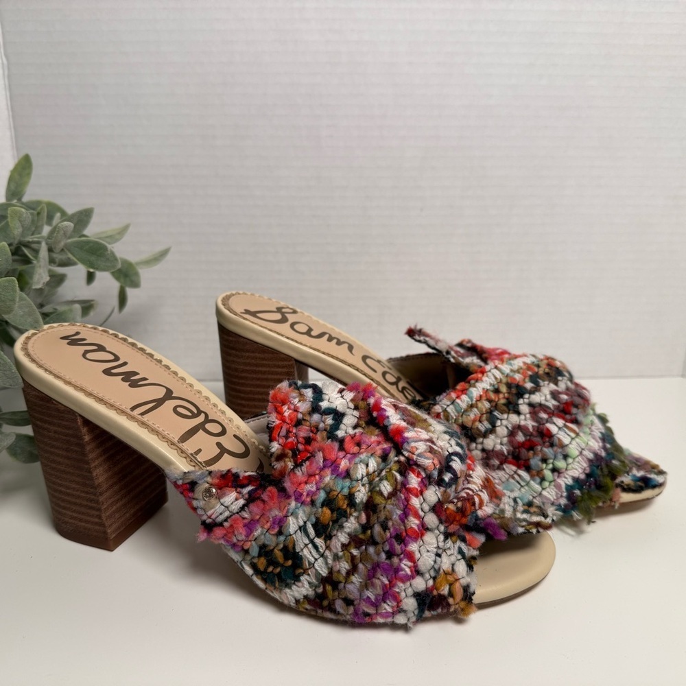 Sam Edelman Oda Slide Tweed Multicolor Knot Top Mule Sandal Size 8.5 Boho Fem - Picture 8 of 15